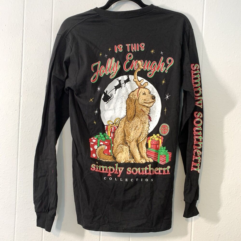 Simply Southern Womens Small Shirt Christmas Jolly Enough Golden Retriever NEW
